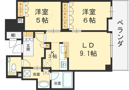 ブランズタワー梅田North 2LDK間取り