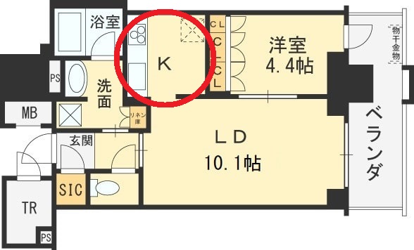 ブランズタワー梅田North　キッチン図面