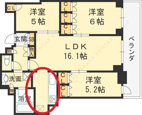 ブランズタワー梅田North　間取り（キッチン）