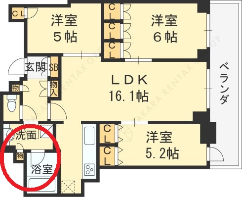 ブランズタワー梅田North　間取り（脱衣所・浴室）