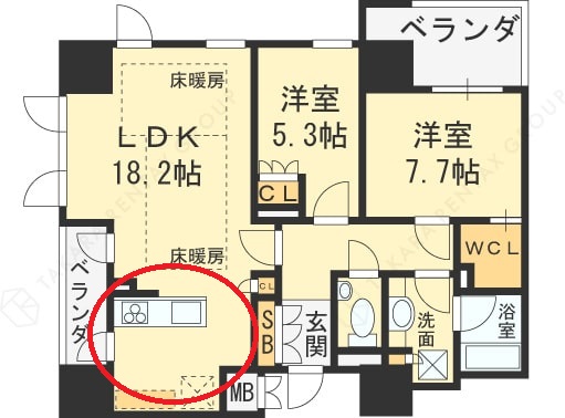 プレミスト梅田NORTH　間取り（カウンターキッチン）