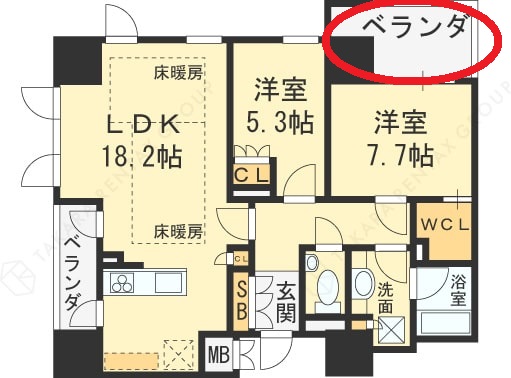 プレミスト梅田NORTH　間取り（ベランダ）