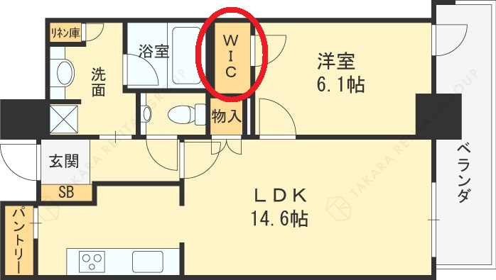 グランドメゾン新梅田タワー　1LDK図面（ウォークインクローゼット）