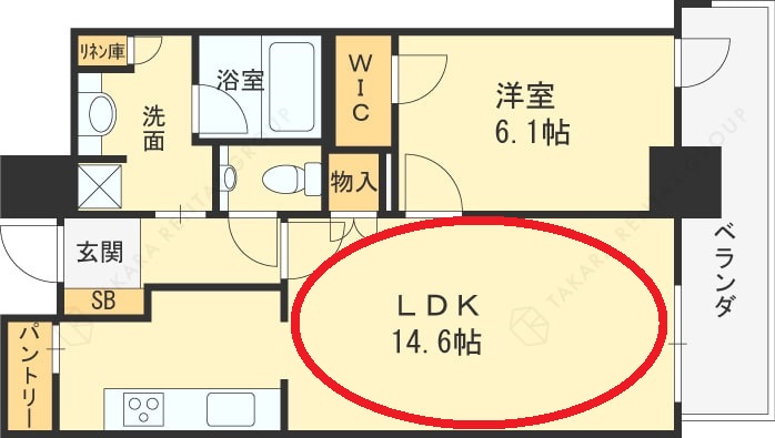 グランドメゾン新梅田タワー　1LDK図面（リビング）