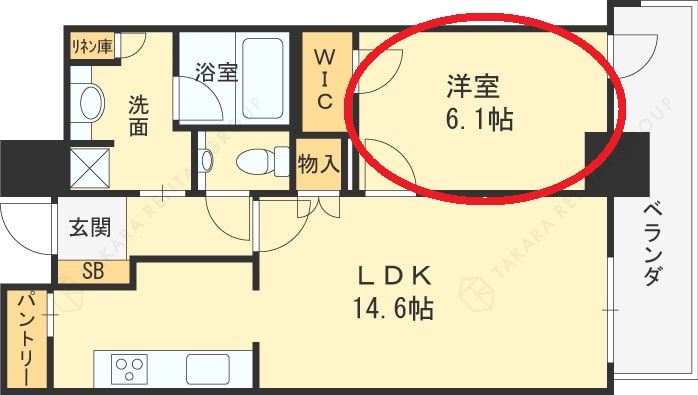 グランドメゾン新梅田タワー　1LDK図面（洋室）