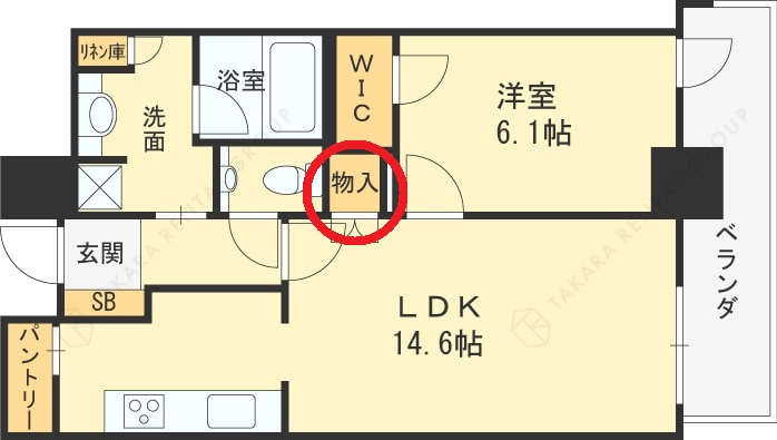 グランドメゾン新梅田タワー1LDK図面（物入）　