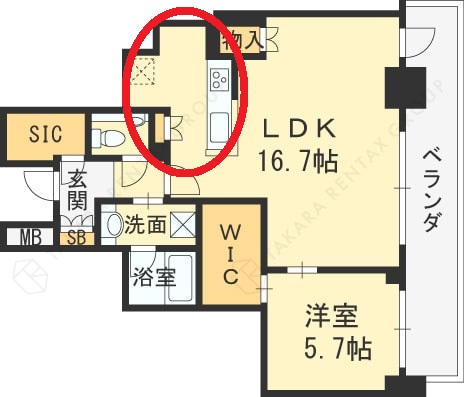 ブランズタワー梅田North　図面（カウンターキッチン）