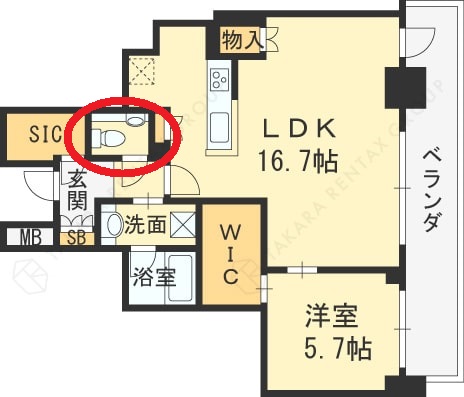 ブランズタワー梅田North　図面（トイレ）