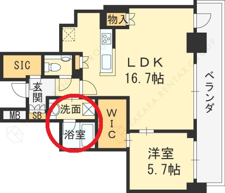 ブランズタワー梅田North　図面（脱衣所・浴室）