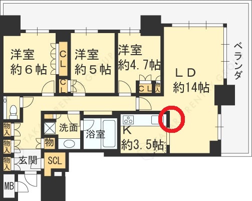 ブランズタワー梅田North　3LDK図面 （インターホン）