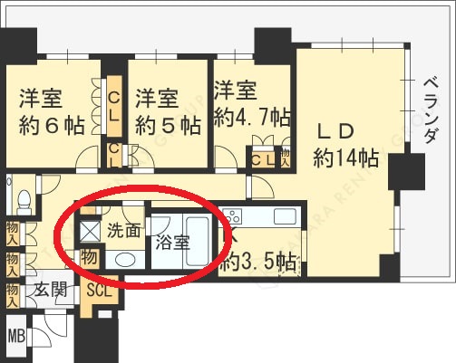 ブランズタワー梅田North　3LDK図面 （脱衣所・浴室）