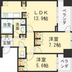 ザ・梅田タワー2LDKの間取り